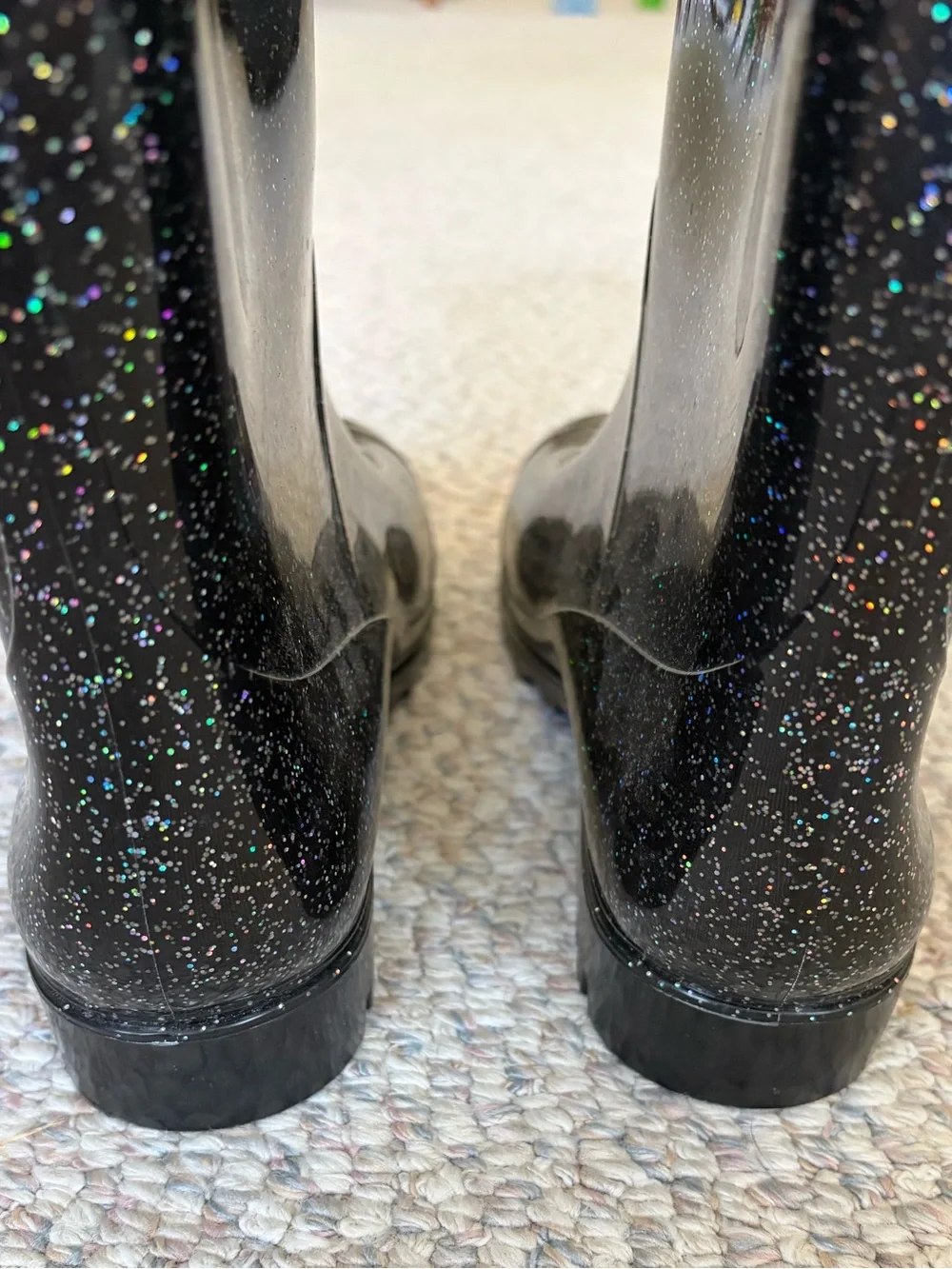 Capelli Black Glitter Rain Boots! Multi-Color Glitter. Size 11.
